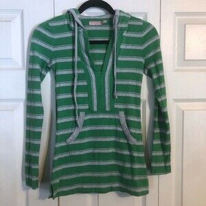 JUICY COUTURE Small Green Gray Hooded Sweatshirt V-Neck Pullover Lightweight